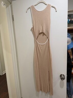 Sleeveless Cutout Midi Dress in Beige